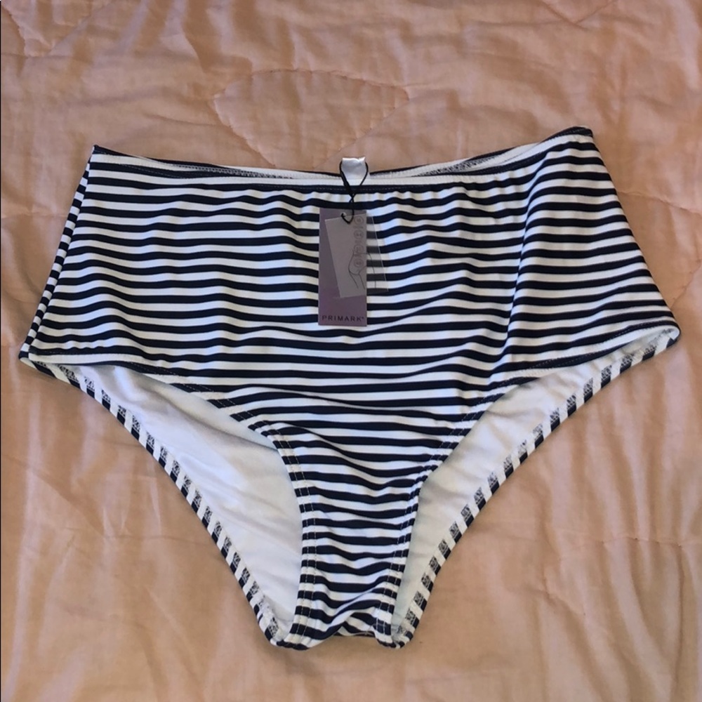 High Waist Navy Blue Stripped Bikini Bottom